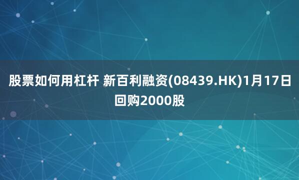 股票如何用杠杆 新百利融资(08439.HK)1月17日回购2000股