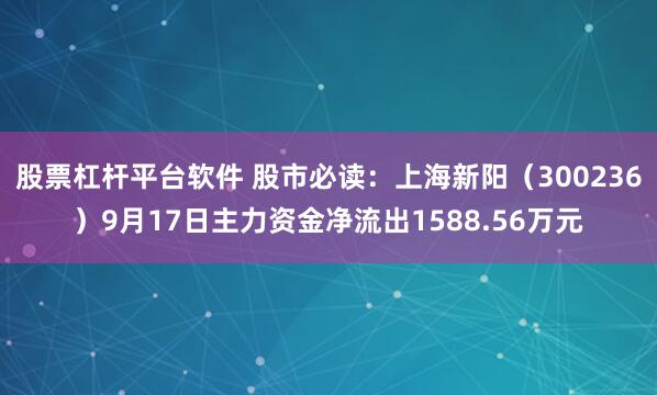 股票杠杆平台软件 股市必读：上海新阳（300236）9月17日主力资金净流出1588.56万元